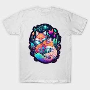 Red Foxes Synthwave Neon Colours in Galaxy T-Shirt